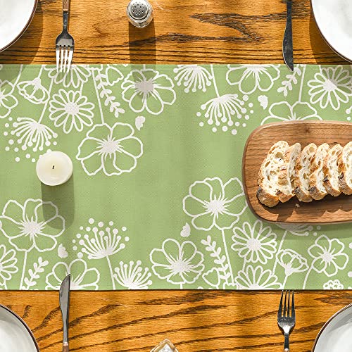Artoid Mode Green Bloom Flowers Butterfly Spring Table Runner, Seasonal Holiday Kitchen Dining Table Decoration for Home Party Indoor 13x72 Inch - color: Green, size: 13" x 72", Table Runner