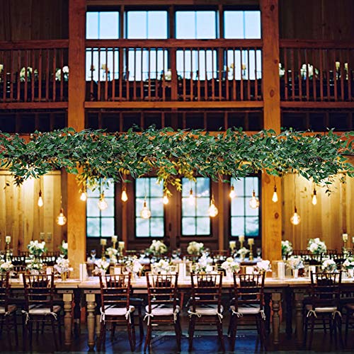 2 Pack Artificial Hanging Leaves Vines, 5.7 Ft Fake Willow Leaves Twigs Silk Plant Vines in Green for Indoor/Outdoor Wedding Decor