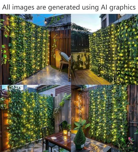 Artificial Ivy Privacy Fence with Lights 120x40in Grass Wall Screen Fake Vines Balcony Fence Privacy Screen Cover, Faux Ivy Leaf Hedge Panels Wall Decoration - size: 120*40 inches with LED Lights