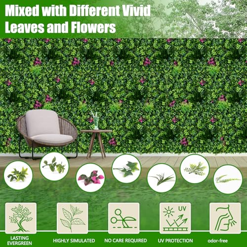 Artificial Grass Wall Panels, 20"x20" 6pcs Greenery Backdrop with Mint Plant Leaves, UV-Anti Fake Greenery Plant Boxwood Panels for Privacy Fence Screen, Outdoor Green Wall Decor for Patio Garden - size: 20x20 in 6pcs