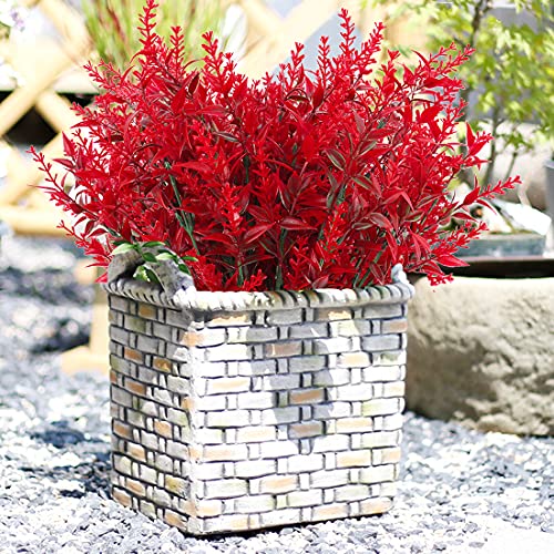 RECUTMS Artificial Outdoor Flowers, 8pcs Faux Outdoor Plant Plastic Lavender Bouquet,UV Resistant Flowers,Spring Decor,Lifelike Natural Fake Plant to Brighten Up Your Home (Red) - color: Red, size: 8 Bundles