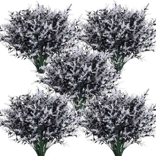 RECUTMS Artificial Plants Outdoor Artificial Spring Flowers UV Flowers Outdoor Artificial Greenery for Flower Arrangements Indoor Outside Hanging Plants Garden Porch Window Home Farmhouse Décor(B+W) - color: Black+white, size: 36 Bundles
