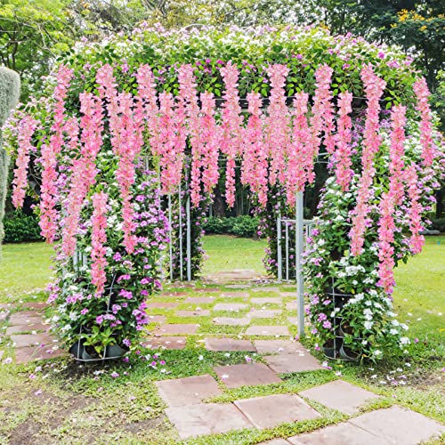 U'Artlines 24 Pack (Total 86.4 Feet) Artificial Fake Wisteria Vine Rattan Hanging Garland Silk Flowers String Home Party Wedding Decor (24, Pink) - color: Pink