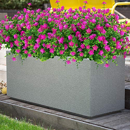 8 Bundles Outdoor Artificial Fake Flowers UV Resistant No Fade Boxwood Faux Plastic Plants for Garden Patio Porch Window Box Home Wedding Farmhouse Décor (Fushia) - color: Fuchsia