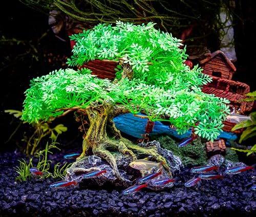 UNEAK - Aquarium Bonsai Tree Plant Fish Tank Decorations Medium/Large Resin Plastic Artificial Plants Flower Ornament Beta Goldfish Decoration Ornaments Freshwater & Saltwater Décor - color: Bonsai Tree Green