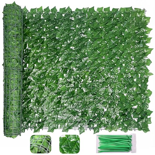 Bybeton Artificial Ivy Privacy Fence Screen - 40" X 120" UV-Anti Fake Leaves Vines - Patio Balcony Privacy, Garden, Backyard Greenery Wall Decor - color: Green - Ivy, size: 40 x 120 in