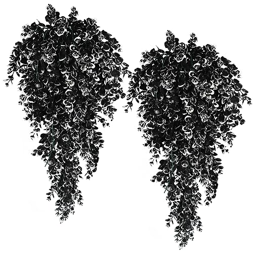 RECUTMS Black Artificial Hanging Eucalyptus Plants, 4PCS 29.9 Inches | UV Resistant, Fake Plastic Trailing Greenery, Gothic Halloween Decor, Home Room Garden Wedding Porch Patio Outdoor Indoor - color: Black White