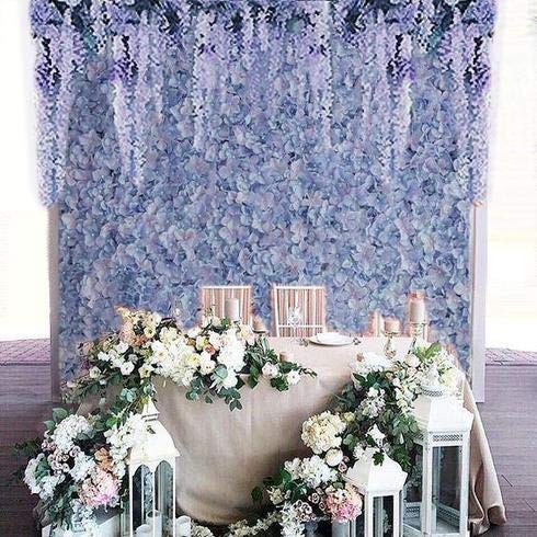 Artificial Flower Wall Panels 4 Pack of 11 Sq ft Flower Wall Mat Silk Hydrangea Flower Panels for Backdrop Wedding Wall Decoration - UV Protected (Blue) - color: Serenity Blue