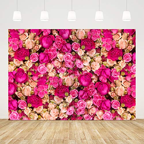 Ticuenicoa 7x5ft Mother's Day Pink Flower Backdrop for Photography, Rose Wall for Wedding Birthday Party Decor, Flower Backdrop Wall for Photo Booth, Blossoms Roses Vinyl Background - size: 7x5ft