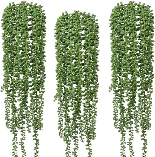 6pcs Artificial Fake String of Pearls Plant Faux Fake Hanging Succulents Plants (6, Green)