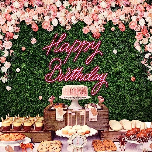 Riyidecor Green Leaves Happy Birthday Backdrop Polyester Fabric Neon Pink Floral Rose Flower Blossom Botanical Plant Nature 8Wx6H Feet Girls Women Photography Background Birthday Photo Studio Shoot - color: A-Birthday （Green Rose）, size: 8Wx6H