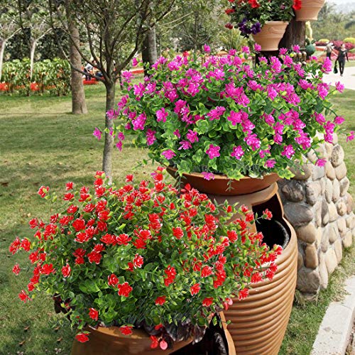 10PCS Artificial Flowers, Fake Artificial Greenery UV Resistant No Fade Faux Plastic Plants for Wedding Bridle Bouquet Indoor Outdoor Home Garden Kitchen Office Table Vase(Red) - color: Red