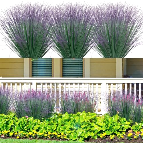 100Pcs Artificial Grass Plants, Faux Shrubs Wheat Grass, Artificial Tall Fake Plants for Outdoor Decor, Greenery Stems Weed for Room Indoor Home Decor（Green Purple Tail） - color: Green Purple Tail, size: 100Pcs