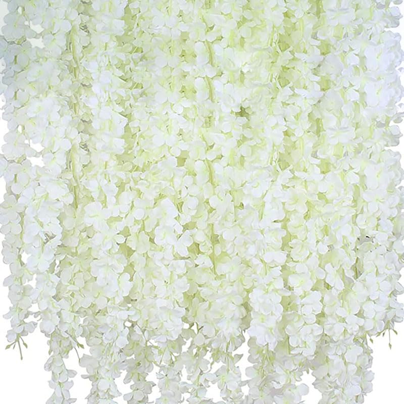 20 Vines of Wisteria Flower Garland, No Green Leaves Artificial Flower Strings, Fake Hanging Flowers, Silk Wisteria Garland, Flower Vine for Wedding, Garden Decoration (Cream White - 20 Vines) - color: Cream White - 20 Vines