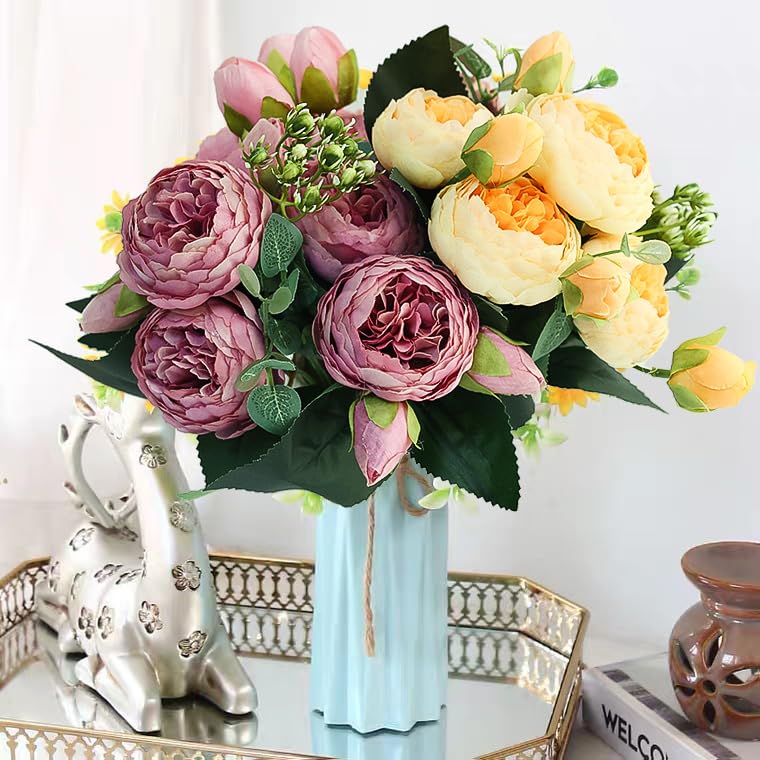 Artificial Peonies Flowers for Home Decor for Wedding Party Decor Rose Pink - color: Rose Red and Pink