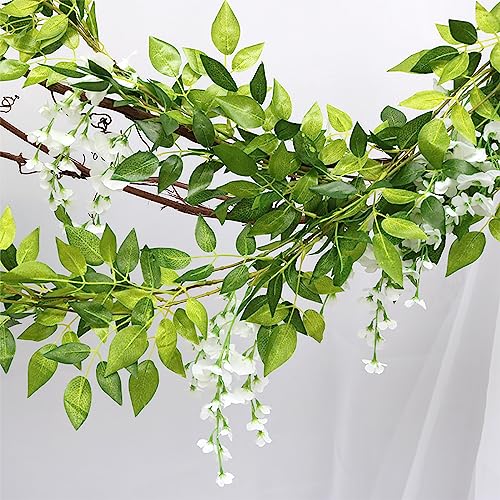 5 Pcs Wisteria Garland Artificial Flower Arch Floral Garland Decor Fake Hanging Flowers for Wedding Arch - color: White