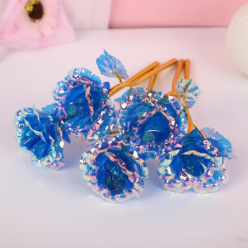20PCS Artificial Colorful Flowers Galaxy Rose Crystal Flower Glass Rose Gifts for Wedding, Mother' s Day Memorable Days, Blue - color: Blue