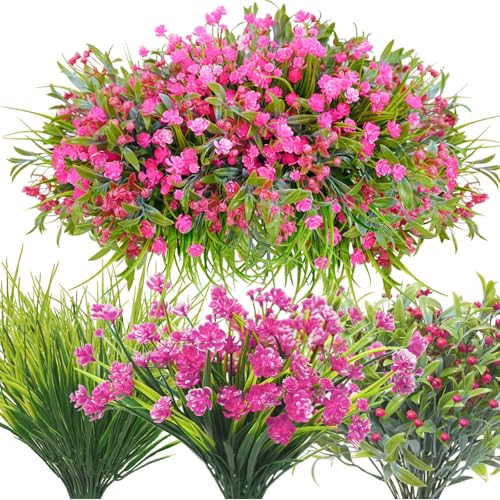 36 Pcs Artificial Flowers for Outdoor, UV Resistant Outdoor Fake Plants Faux Plastic Flowers Shrubs for Outside Garden Patio Porch Window Box Spring Summer Decor (Mixed Pink) - color: Pink