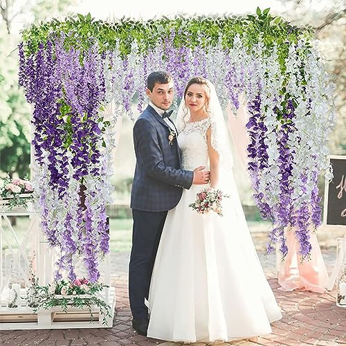 5 Pack Purple Wisteria Hanging Flowers Garland, 3.77 Feet Artificial Flower Vines, Fake Wisteria, Artificial Vines Hanging Garland for Backdrop Outdoor Yard Garden Decor - color: Purple, size: 5 PCS