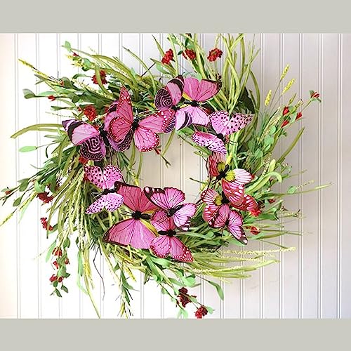 Artificial Butterfly Garland, Fake Butterfly Decorative Vines, DIY 3D Unique Butterfly Hanging Decor for Home Wall Easter Spring Flowers Party Wedding Arch Shopping (Bright Pink) - color: Bright Pink