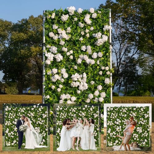 Artificial Flower Wall Panels, 3D Silk Rose Floral Backdrop, Roll Up Floral for Wedding, Baby Show, Party and Home Decor, Quick Assembly/Storage, Both Eco ＆ Pet Friendly, 4ft*8ft - color: Whitehar, size: 4ft*8ft