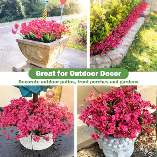 Nepfaivy Artificial Flowers for Outdoors Fuchsia - 24 Bundles UV-Resistant Fake Flowers No Fade for Outside, Realistic Plastic Plants and Faux Silk Flowers for Planters, Front Porch, Garden Decoration - color: Fuchsia