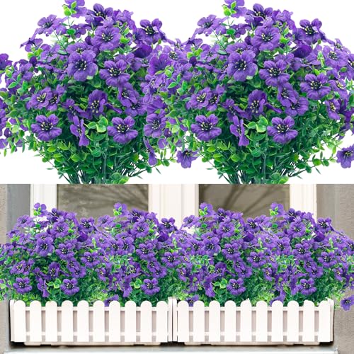 20 Bundles Outdoor Artificial Fake Flowers,UV Resistant Fake Flower No Fade Faux Plants Plastic Flowers for Home Inside and Outside Garden Patio Decor(Purple) - color: Purple, size: 20 Bundles