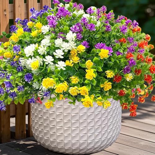Colorful Artificial Flowers for Outdoors, 10 Bundles Realistic Spring Outdoor Fake Silk Flowers, UV Resistant Faux Flowers & Plants Outside for Porch,Pot,Window Box Filler Planter Decor(MixColors) - color: Multi Color, size: 10PCS