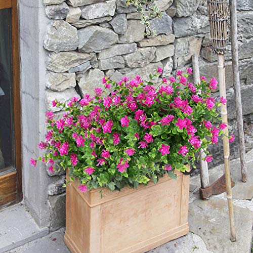 6 Bundles Artificial Flowers, Fake Artificial Greenery UV Resistant No Fade Faux Plastic Plants for Wedding Bridle Bouquet Indoor Outdoor Home Garden Kitchen Office Table Vase (Fuchsia) - color: Fuchsia