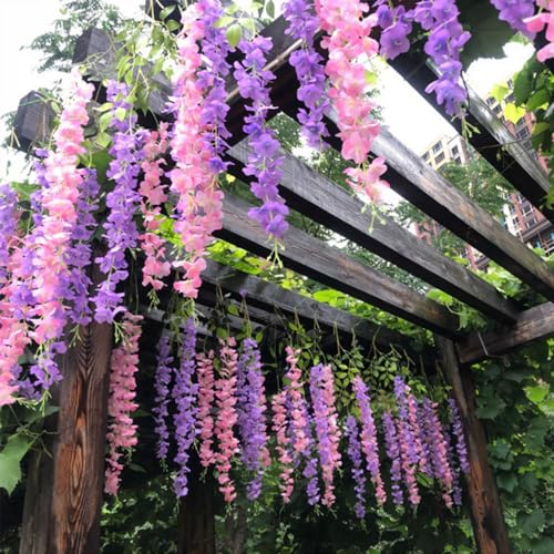 WEISPARK Fake Hanging Flowers - 12 Pieces 3.75 Feet/Piece Artificial Wisteria Vine Ratta Hanging Garland Silk Flowers for Home Party Wedding Decor (Light Purple) - color: Light Purple