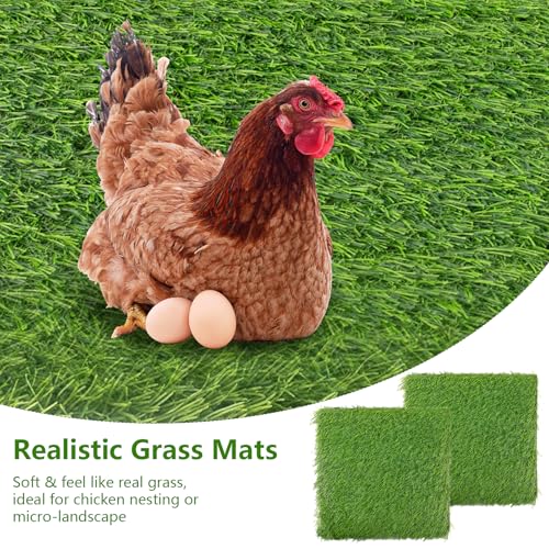 12Pack Chicken Nesting Pads, 12'x12' Nesting Box Pads Artificial Grass Washable Chicken Coop Bedding Laying Rug Fake Turf Mats Grass Carpet Garden Lawn for Hen & Small Pets (12PCS)