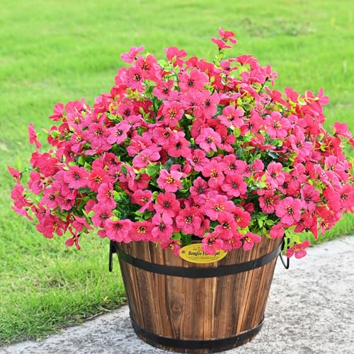 LADADA Artificial Flowers for Outdoors Fake Plants, 8 Bundles Fake Silk Rose Red Daisy Eucalyptus Realistic UV Resistant for Outside Home Planter Porch Patio Yard Decor - color: Red