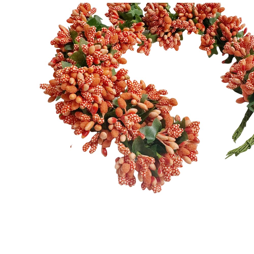 144pcs Artificial Mini Orange Flower Stamen Pistil and Soft Stem,20mm Tiny Berry for DIY Make Bridal Hair Clips,Cake Top,Wrist Corsage Boutonniere,Candle Rings Wreath Bracelet Flower - color: Orange