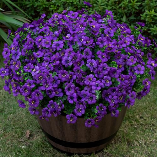 Lnoicy 20 Bundles Artificial Flowers for Outdoor Fake Plants for Spring Decoration,Faux Eucalyptus Flowers for Planter UV Resistant Lifelike for Home Porch Garden（Purple） - color: Purple