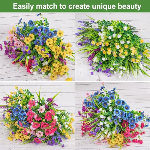 Ouddy Decor 48 Bundles Artificial Flowers for Outdoors Multicolor Fake Flowers Plastic Plants UV Resistant for Spring Summer Garden Patio Window Box Office Table Kitchen Home Decor