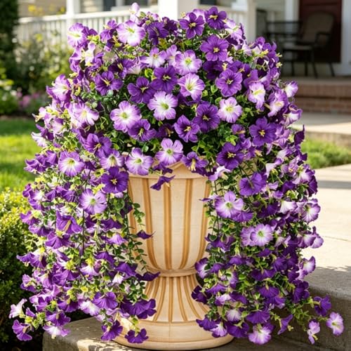 4PCS Artificial Hanging Flowers for Outdoor Hanging Plants Faux Morning Glory UV Resistant Silk Spring Summer Flower for Garden Porch Yard Patio Balcony (Mixed Purple) - color: Mixed Purple
