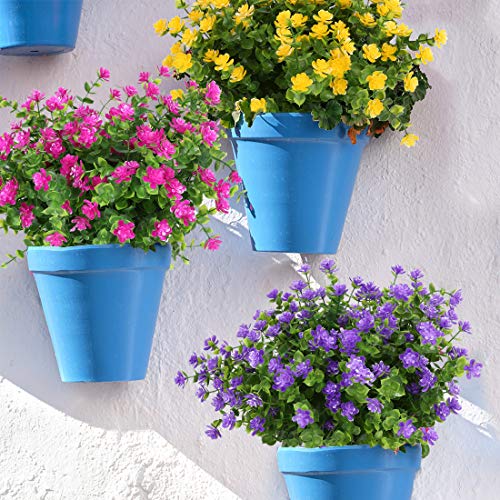 6 Bundles Artificial Flowers, Fake Artificial Greenery UV Resistant No Fade Faux Plastic Plants for Wedding Bridle Bouquet Indoor Outdoor Home Garden Kitchen Office Table Vase (Purple) - color: Purple