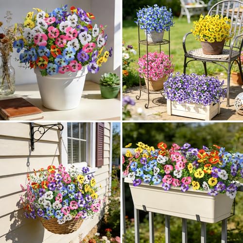 Ouddy Decor 20 Bundles Artificial Pansy Flowers for Outdoors, Fake Silk Flowers Faux Plants UV Resistant for Vase Table Balcony Planter Porch Yard Garden Indoor Outdoor Home Decor, Mixedcolor - color: Multi Color