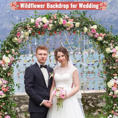 4 Pcs Artificial Wildflower Garland 9.3 ft Garden Vine Decorations Spring Hanging Flower Decoration with 10 Hooks Fake Wildflower Backdrop for Classroom Windows Wedding Party Home Outdoor