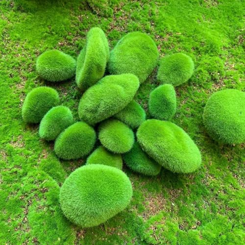 5 PCS Artificial Moss Rocks Decor - Green Moss-Covered Fake Stones | for Floral Arrangements/Gardens/Crafting