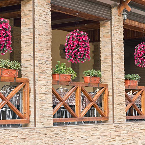 Ammyoo Artificial Flowers in Hanging Basket for Outdoors Spring Decor, Fake Mums Flowers Faux Plants with Basket for Indoors Home Porch Garden Yard Patio Decoration (Rose Red) - color: Rose Red
