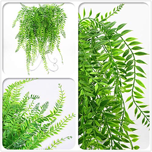 PASYOU Hanging Plant Fake Plants for Decoration, Artificial Vines Plastic Ivy Greenery Garland Decor Grass Faux Leaves Stems for Outdoor Indoor Outside Home Garden Party Office Wedding Vine - 4 Pack - color: Willow Vine - 4 Pcs