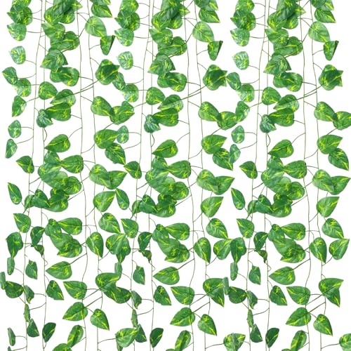 36 Pack Artificial Ivy Garland, 252 Ft Fake Vines Hanging Plants for Room Decor, 72 Leaves Aesthetic Faux Greenery Garland Pothos Leaf with Strengthened Joint Prevent Leaves Falling Off for Wall Decor - color: 252ft-36pack-pothos Leaf