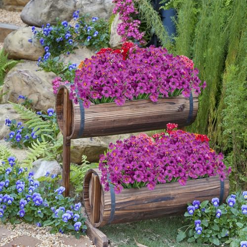 Bassion 24 Bundles Artificial Flowers for Outdoors Decoration, UV Resistant Purple Silk Fake Faux Flowers Artificial Plants for Outside Window Box Porch Garden Home Decor - color: Purple