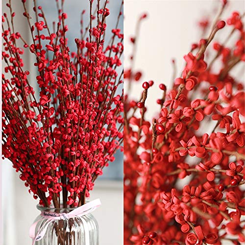 Wootkey 5 Pcs Valentine's Day Flowers Artificial Red Flowers 29.5" Long Stems Patriotic Picks with Mini Red Berry for DIY Floral Art Plant Wedding Home Office Table Decorations - color: Red, size: 5pcs-29.5''