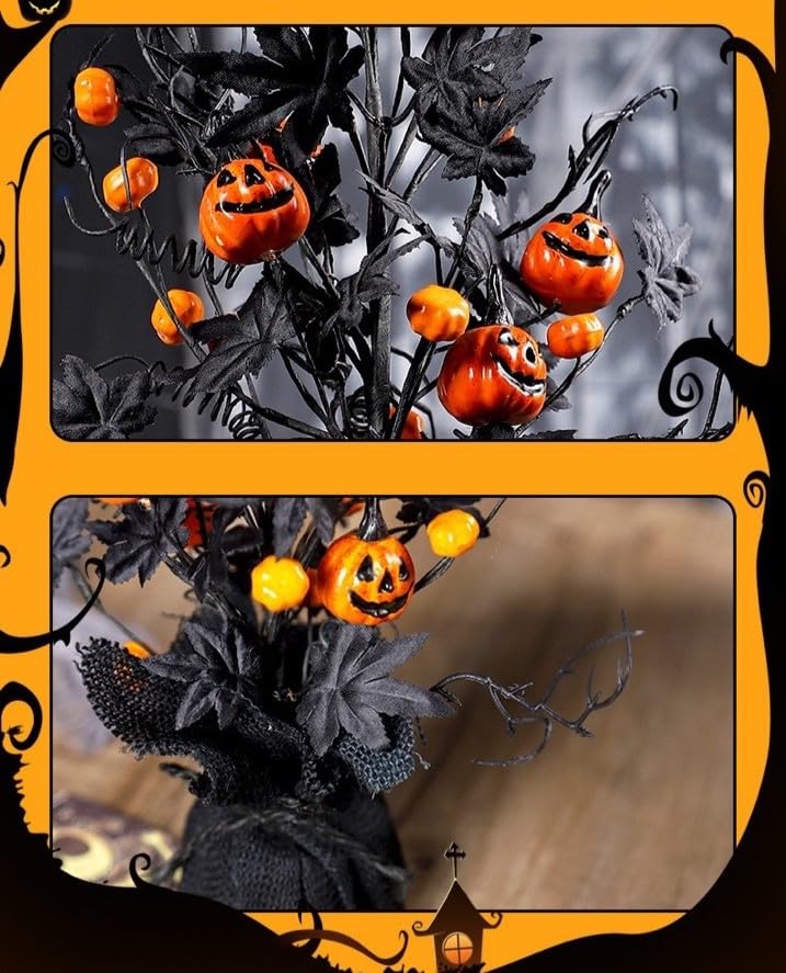 Boxalls Halloween Flowers Decorations Indoor, Artificial Pumpkin Maple Leaf Floral Stems Sets with Base 17.5 Inch Table Freestanding, Fake Branches Plants Arrangements Picks for Home Party Decor