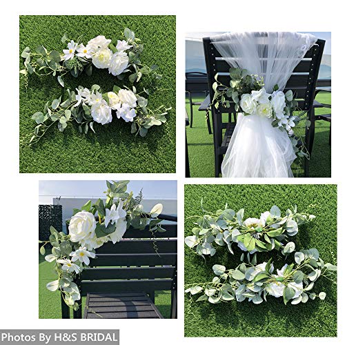 Wedding Arch Flowers,3Pcs Set White Rose Decorative Floral Swags, Artificial Greenery Eucalyptus Leaves Flower For Sheer Drapes, Wedding Chair, Arbor, Wedding Ceremony and Reception Arrangement - color: White