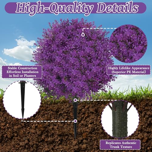 Sunnyglade 25.5" Set of 2 Artificial Lilac Flowers Tree, Faux Lilac Shrub Bushes with Ground Spike, UV Resistant Fake Delphinium Antirrhinum for Indoor, Garden, Yard, Porch, Patio Decor (Rose) - color: Rose