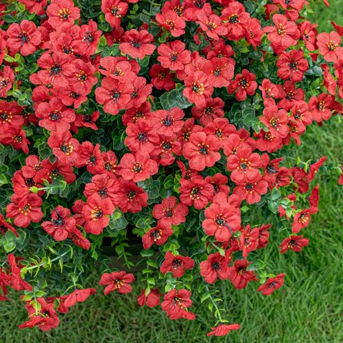 Lnoicy 20 Bundles Artificial Fake Flowers for Outdoor Faux Eucalyptus Flowers for Home Decoration,Fake Plants UV Resistant for Porch/Garden（Red） - color: Red