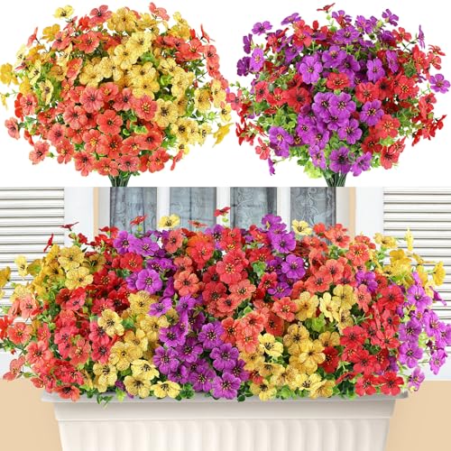 AmyHomie 16 Bundles Artificial Flowers for Outdoor Outside Spring Summer Decoration UV Resistant Faux Flowers No Fade Fake Plastic Plants Garden Porch Window Box Decorating - color: Red Purple Yellow Orange, size: 16
